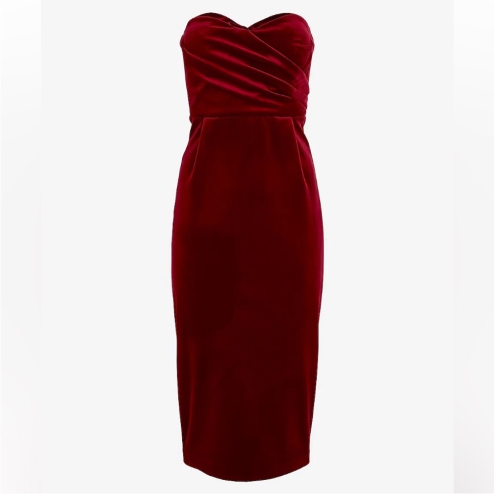 Express Velvet Strapless Dress Burgundy